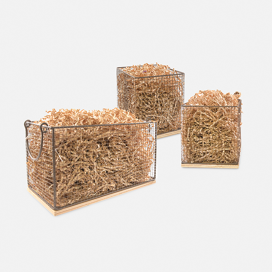 Farmhouse Chicken Wire & Wood Basket - Set of 3<BR>(Filler Not Included)