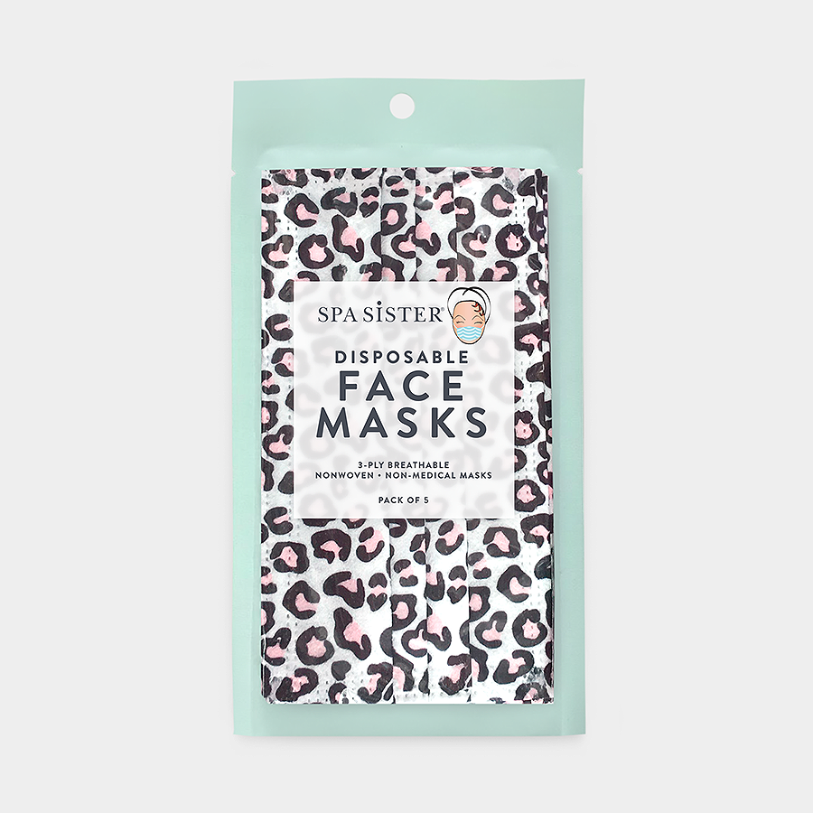 Pink Leopard Face Masks 5pk <br> 3ply Disposable, Non-Medical
